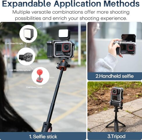 REYGEAK لـ Insta360 Ace Pro 2/Ace Pro مجموعة قبضة الشارع، مجموعة مقبض من الألومنيوم Ace Pro 2 (قفص معدني + مقبض كاميرا) مغناطيسي سريع الفك، فتحة بطاقة محفوظة، تصميم مقبض مريح in Kuwait