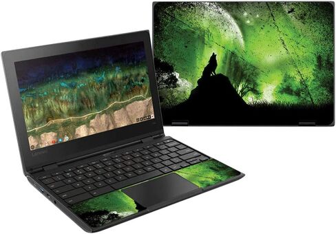 MightySkins Skin Compatible with Lenovo 500E Chromebook 11.6" (2018) - Howling Wolf | Protective, Durable, and Unique Vinyl Wrap Cover | Easy to Apply, Remove, and Change Styles | Made in The USA in Saudi Arabia