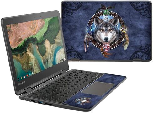 غلاف MightySkins متوافق مع Lenovo 300e Chromebook 11.6" (2018) - Wolf Dreamcatcher | غطاء ملتف من الفينيل واقٍ ومتين وفريد ​​من نوعه | سهل التطبيق والإزالة | صنع في الولايات المتحدة الأمريكية in Saudi Arabia
