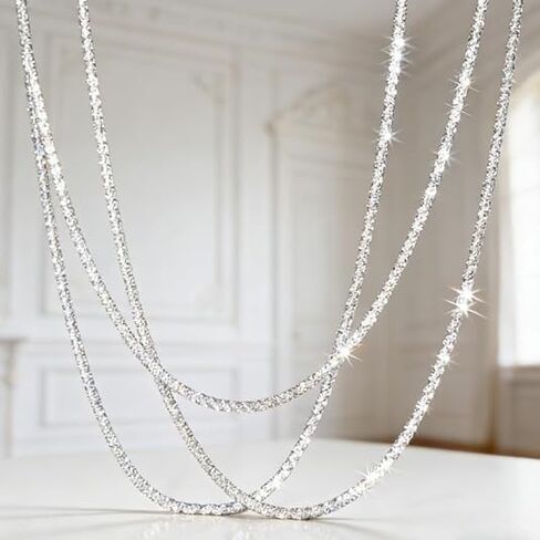 Fashionable Sparkling Adjustable 2.5MM 925 Silver Chain Necklace For Women Men, Exquisite Jewelry Necklaces with Cubic Zirconia Suitable For Daily Wear(16/18/20/22/24 Inch in Saudi Arabia