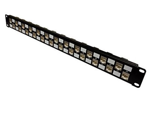 ر.ج. Enterprises®- لوحة التصحيح SDPP-24-C6S (محمية) - 24 منفذًا واحدًا U-No Punch Down-10G-Cat6، تصميم خاص (تقليل التداخل)، التغذية من خلال، غرفة اتصالات مركز البيانات، إيثرنت، حامل حامل in Kuwait