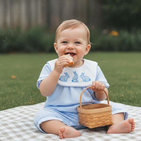 Newborn Baby Boy Easter Outfit Short Sleeve Bunny Embroidery Sailor Collar Jumpsuit Newborn Summer Romper Shortalls in Saudi Arabia
