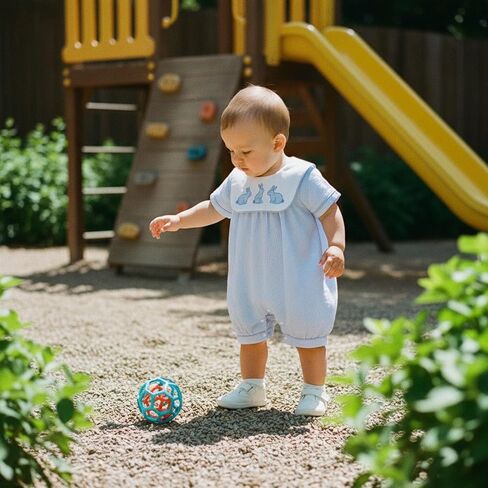 Newborn Baby Boy Easter Outfit Short Sleeve Bunny Embroidery Sailor Collar Jumpsuit Newborn Summer Romper Shortalls in Saudi Arabia