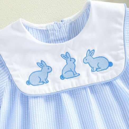 Newborn Baby Boy Easter Outfit Short Sleeve Bunny Embroidery Sailor Collar Jumpsuit Newborn Summer Romper Shortalls in Saudi Arabia