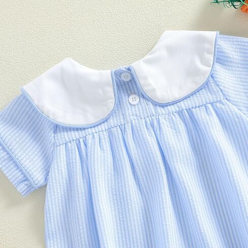 Newborn Baby Boy Easter Outfit Short Sleeve Bunny Embroidery Sailor Collar Jumpsuit Newborn Summer Romper Shortalls in Saudi Arabia
