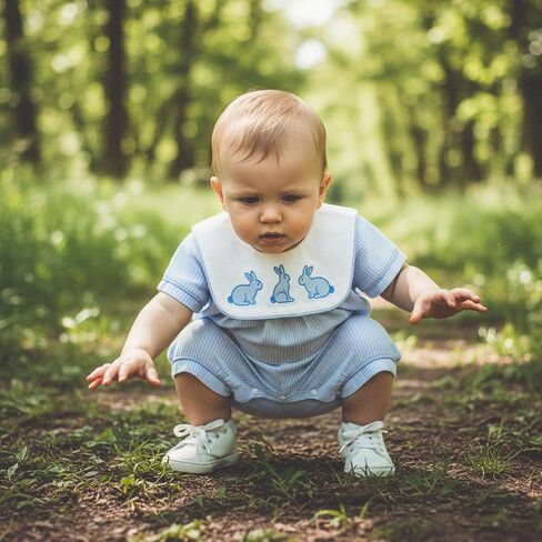 Newborn Baby Boy Easter Outfit Short Sleeve Bunny Embroidery Sailor Collar Jumpsuit Newborn Summer Romper Shortalls in Saudi Arabia