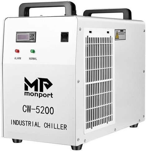 مبرد المياه الصناعي Monport 6L CW-5200 0.9hp 2.6Gal/min نظام تبريد المياه لآلة النقش والقطع بالليزر CO2 50W-150W in Kuwait