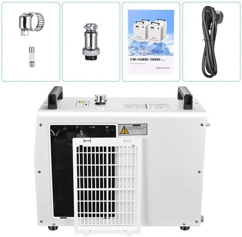 مبرد المياه الصناعي Monport 6L CW-5200 0.9hp 2.6Gal/min نظام تبريد المياه لآلة النقش والقطع بالليزر CO2 50W-150W in Kuwait