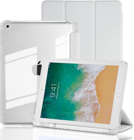 حافظة لجهاز iPad 9.7 بوصة الجيل السادس/الخامس (2018 2017)، غطاء حماية هجين مع حامل أقلام، غطاء خلفي شفاف مضاد للاصفرار لجهاز iPad 6 5 Gen، أزرق فاتح in Kuwait
