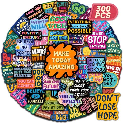 300 قطعة من ملصقات تحفيزية من SigyoJeom، ملصقات فينيل ملهمة مقاومة للماء، تأكيد إيجابي وملصقات اقتباس مشجعة لأجهزة الكمبيوتر المحمولة وزجاجات المياه ومستلزمات لوحة الرؤية in Kuwait