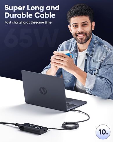 شاحن كمبيوتر محمول HP USB C 65W/45W محول طاقة من النوع C لجهاز HP EliteBook Elite Spectre X360 X2 830 1030 1040 Envy 11 13 14 15 ProBook 430 G6 G7 G8 Chromebook Pavilion، بطول 10 أقدام، مع كابل طاقة المملكة المتحدة in Kuwait