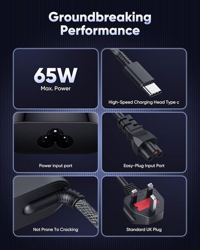 شاحن كمبيوتر محمول HP USB C 65W/45W محول طاقة من النوع C لجهاز HP EliteBook Elite Spectre X360 X2 830 1030 1040 Envy 11 13 14 15 ProBook 430 G6 G7 G8 Chromebook Pavilion، بطول 10 أقدام، مع كابل طاقة المملكة المتحدة in Kuwait