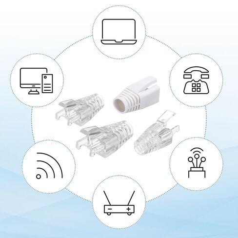 غطاء حذاء MECCANIXITY 60 حزمة، Cat5 Cat5e Cat6 Cat6A كابل شبكة إيثرنت، قطر الفتحة 6.5 مم (شفاف) in Kuwait