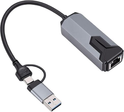 2.5G USB Ethernet Adapter 2-in-1, USB C & A to RJ45 2500Mbps Aluminum Network Adapter for Laptop OS X Wins, Plug and Play in Saudi Arabia