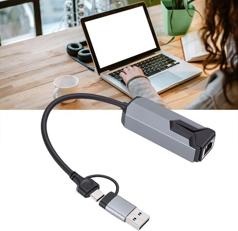 2.5G USB Ethernet Adapter 2-in-1, USB C & A to RJ45 2500Mbps Aluminum Network Adapter for Laptop OS X Wins, Plug and Play in Saudi Arabia