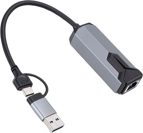 2.5G USB Ethernet Adapter 2-in-1, USB C & A to RJ45 2500Mbps Aluminum Network Adapter for Laptop OS X Wins, Plug and Play in Saudi Arabia