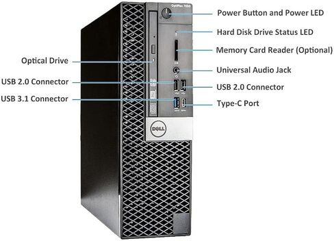 كمبيوتر مكتبي Dell OptiPlex 7050 SFF، Intel Core i7-6700 3.40 جيجا هرتز، 16 جيجا DDR4 رام جديد 1 تيرابايت NVMe M.2 SSD، واي فاي مدمج وبلوتوث، HDMI، DVD-RW، Windows 10 Pro، لوحة مفاتيح وماوس لاسلكي (متجدد) in Kuwait