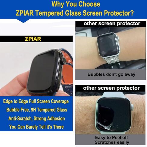 ZPIAR 2 واقي شاشة من الزجاج المقوى 42 ملم لسلسلة ساعات Apple 11/10، تغطية كاملة للشاشة، مضاد للخدش، خالي من الفقاعات، مقاوم للماء، فيلم iWatch عالي الدقة in Kuwait