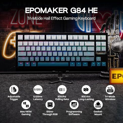 EPOMAKER G84 HE لوحة مفاتيح لاسلكية بتأثير القاعة + ماوس ألعاب لاسلكي 2.4 جيجا هرتز / بلوتوث / النوع C in Kuwait