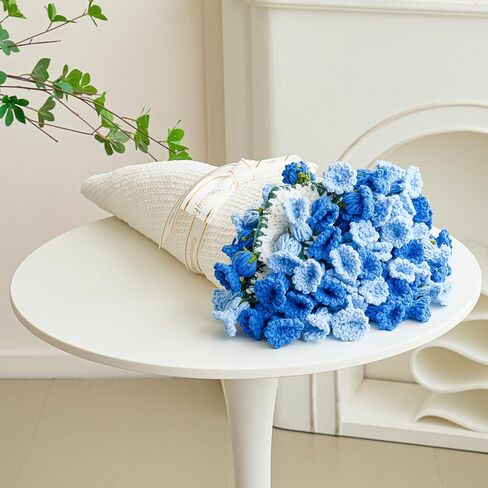 Crochet Flower Bouquet Throw Blanket, Handmade Knitted Blanket with Flowers, Cute Romantic Gift for Her Girlfriend Mom Mother’s Day Valentine Wedding Anniversary Birthday, Blue 60 Inches in Saudi Arabia