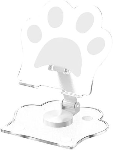Pet Paw Cell Phone Stand Holder,360° Rotating Foldable Phone and Tablet Stand - Portable Adjustable Acrylic Cute Paw Desk Holder for Smartphones(White) in Saudi Arabia
