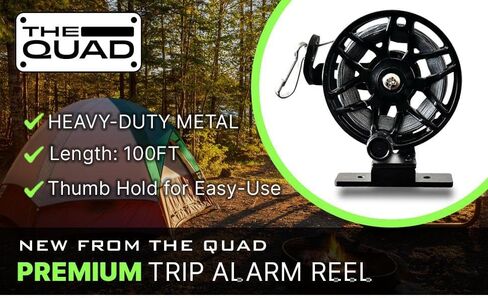 بكرة سلك رحلات معدنية قابلة لإعادة الاستخدام من THE QUAD مع خط كيفلر بطول 100 قدم، ملحق إنذار أمان، أسود in Saudi Arabia