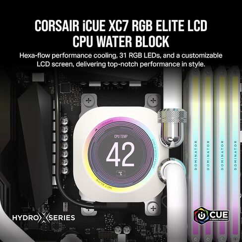كتلة مائية لوحدة المعالجة المركزية CORSAIR XC7 RGB Elite LCD - شاشة IPS LCD 480x480 - 31 مصباح LED RGB - USB-C - تناسب Intel® LGA 1700 وAMD® AM5 والأقدم - أبيض (متجدد) in Kuwait