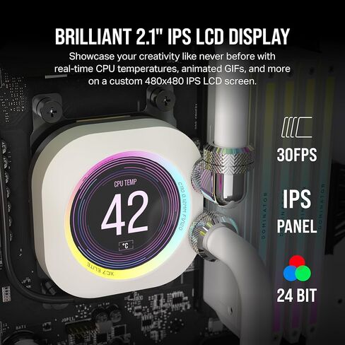 كتلة مائية لوحدة المعالجة المركزية CORSAIR XC7 RGB Elite LCD - شاشة IPS LCD 480x480 - 31 مصباح LED RGB - USB-C - تناسب Intel® LGA 1700 وAMD® AM5 والأقدم - أبيض (متجدد) in Kuwait