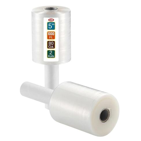 2 Pack Industrial Strength Mini Hand Stretch Wrap 5" 1000 Ft Roll 80 Gauge Thick, Shrink Wrap Roll for Moving Supplies, Furniture, Pallets, Plastic Wrap for Packing, Heavy Duty Stretch Film in Kuwait
