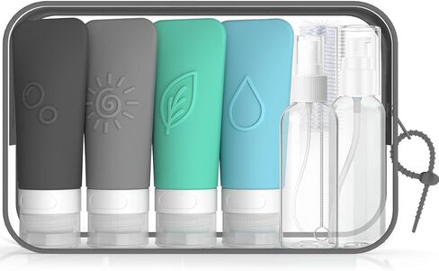 23-Piece All-in-One Silicone Travel Bottles Set – TSA Approved Leakproof Toiletry Kit with Double Bags, Flat Easy-Squeeze Bottles with Tactile Icons, Cream Jars, Pump & Spray, Cleaning Brush in Saudi Arabia