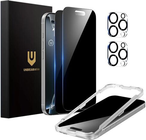UNBREAKcable Privacy Screen Protector for iPhone 16 Pro Max (6.9-Inch), 2-Pack + 2 Lens Protectors｜25° Anti-Spy｜9H Hardness｜Anti-Fingerprint｜HD Clarity Tempered Glass in Saudi Arabia