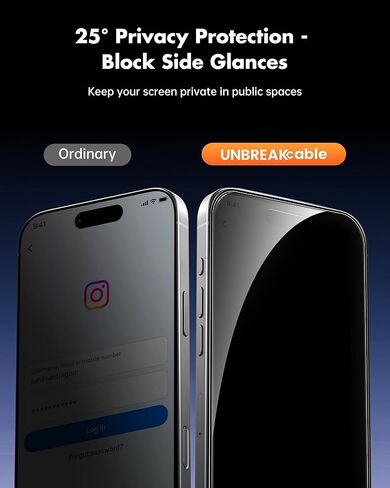 UNBREAKcable Privacy Screen Protector for iPhone 16 Pro Max (6.9-Inch), 2-Pack + 2 Lens Protectors｜25° Anti-Spy｜9H Hardness｜Anti-Fingerprint｜HD Clarity Tempered Glass in Saudi Arabia