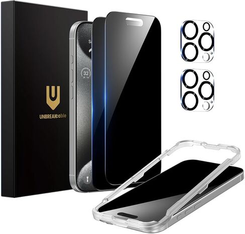 UNBREAKcable Privacy Screen Protector for iPhone 16 Pro Max (6.9-Inch), 2-Pack + 2 Lens Protectors｜25° Anti-Spy｜9H Hardness｜Anti-Fingerprint｜HD Clarity Tempered Glass in Saudi Arabia