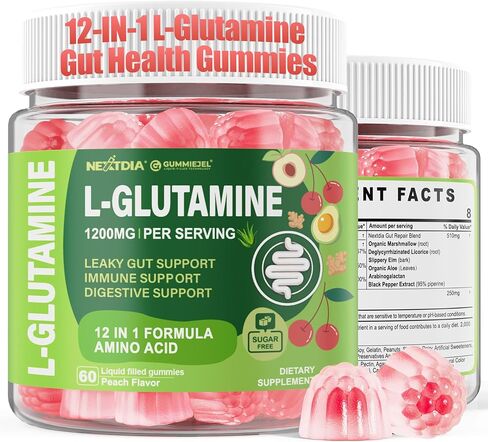 L-Glutamine 1200mg Gut & Immune Support Gummies,Leaky Gut Repair Supplement with Slippery Elm,Marshmallow Root,Ginger Root,Arabinogalactan,Organic Aloe,Vitamin C,Vitamin D3,Zinc,Sugar-Free | 120 Count in Saudi Arabia