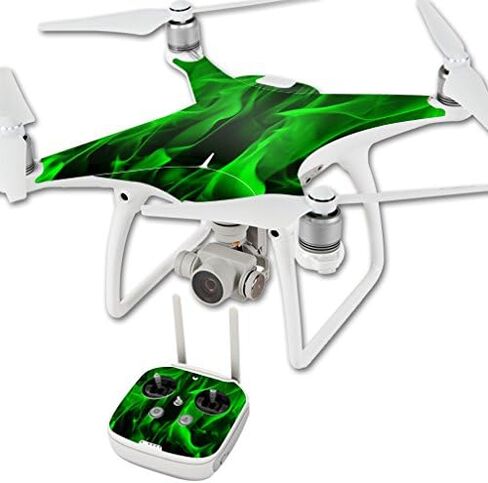 غلاف MightySkins متوافق مع DJI Phantom 4 Quadcopter Drone غطاء ملتف لاصق جلود لهب أخضر in Kuwait