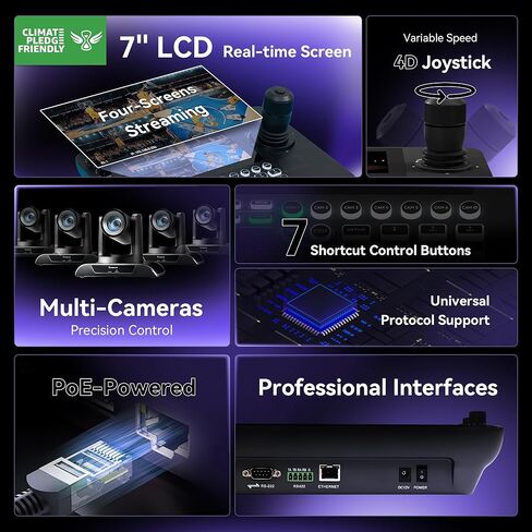 Tenveo PTZ Bundle/Kits - 20X AI Auto Tracking NDI PTZ Camera(*2) with SDI/HDMI/USB3.0/LAN(PoE), 7’’ LCD Quad-Screen NDI Joystick Controller, 4K HDMI + SDI Video Switcher and 8 Port Gigabit PoE Switch in Kuwait