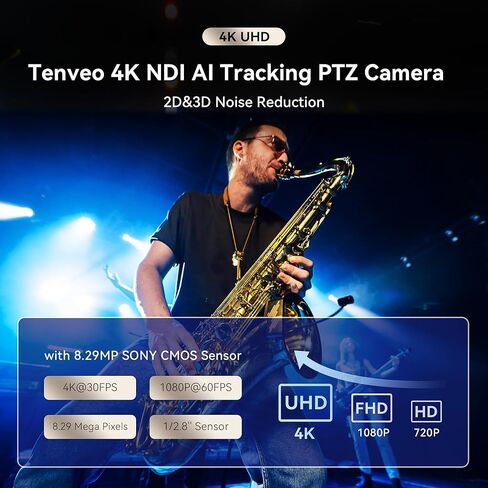 Tenveo 4K PTZ Camera Bundle/Kits - 4K 20X NDI AI Humanoid & Face Auto-Tracking 3G-SDI/HDMI/USB3.0/LAN(PoE) PTZ Camera(*2), 7'' Quad-Screen NDI PTZ Joystick Controller and 8 Port Gigabit PoE Switch in Kuwait