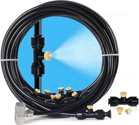 Bonviee Misters للفناء الخارجي - نظام تبريد رذاذ بطول 75 قدمًا مع 28 فوهة نحاسية ومحول 3/4 بوصة، طقم رذاذ خارجي 23 مترًا للحديقة والدفيئة وتبريد الفناء in Saudi Arabia
