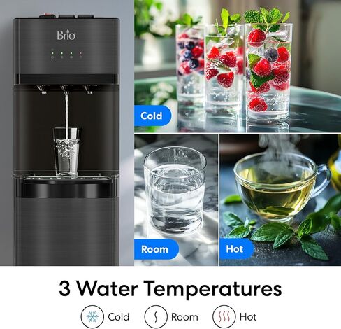 Brio Self Cleaning Bottom Loading Water Cooler Water Dispenser – Black Stainless Steel - 3 Temperature Settings - Hot, Room & Cold Water in Saudi Arabia