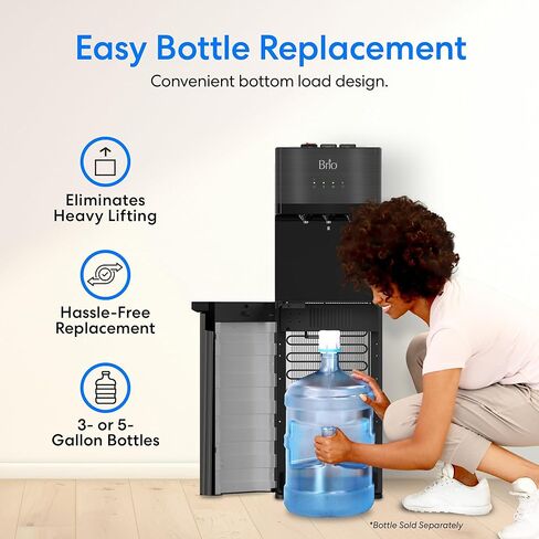 Brio Self Cleaning Bottom Loading Water Cooler Water Dispenser – Black Stainless Steel - 3 Temperature Settings - Hot, Room & Cold Water in Saudi Arabia