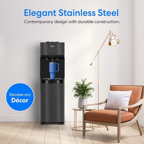 Brio Self Cleaning Bottom Loading Water Cooler Water Dispenser – Black Stainless Steel - 3 Temperature Settings - Hot, Room & Cold Water in Saudi Arabia