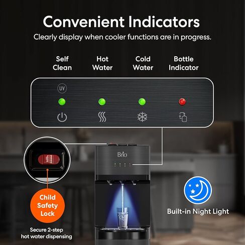 Brio Self Cleaning Bottom Loading Water Cooler Water Dispenser – Black Stainless Steel - 3 Temperature Settings - Hot, Room & Cold Water in Saudi Arabia
