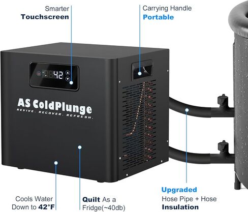 Ice Bath Water Chiller for Cold Plunge Tubs, 1/3 HP Cold Plunge Chiller with Built-in Filter & Pump, Submersible Pump, Insulated Hoses, Ideal for Ice Bath Cold Therapy Recovery 110V in Saudi Arabia