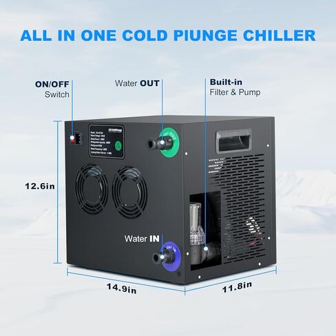 Ice Bath Water Chiller for Cold Plunge Tubs, 1/3 HP Cold Plunge Chiller with Built-in Filter & Pump, Submersible Pump, Insulated Hoses, Ideal for Ice Bath Cold Therapy Recovery 110V in Saudi Arabia