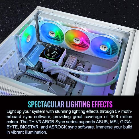 Thermaltake TH360-S V3 ARGB CPU Liquid Cooler; Intel/AMD; 1x360mm 500~2500rpm Single Frame ARGB Fan; 3.95" Segment Code LCD; Rotatable Pump Head; TT Segment LCD Software; Snow; CL-W472-PL12SW-A in Saudi Arabia