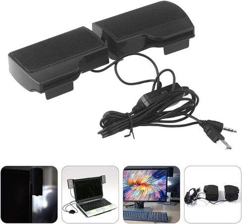 مشبك مكبر صوت للكمبيوتر USB من Sewroro، مكبر صوت موسيقى محمول لسطح المكتب مع مدخل صوت 3.5 ملم، متوافق مع الكمبيوتر المحمول والكمبيوتر الشخصي، يعمل بمنفذ USB للاستخدام المنزلي والمكتبي in Kuwait