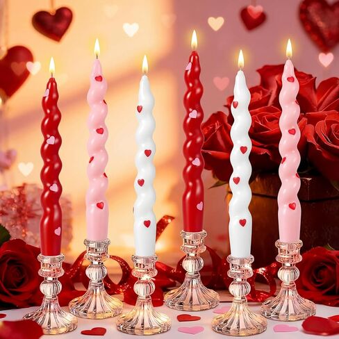 12 Pcs Valentine Taper Candles 10 Inch Tall Unscented Heart Candles Stick Valentine Gifts Holiday Decor for Dinner, Party, Wedding, Anniversary(Red,Pink,White,Heart) in Kuwait