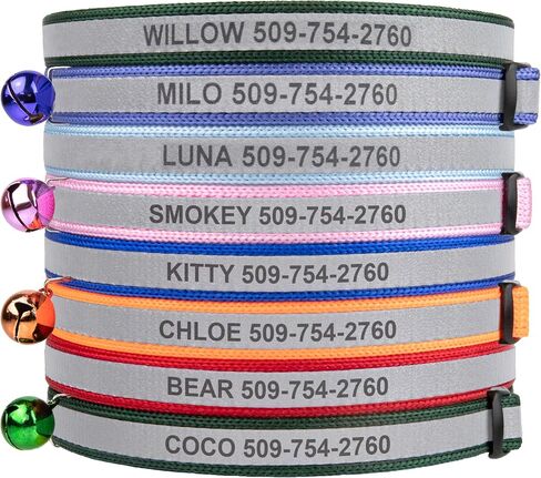 GoTags Personalized Reflective Cat Collars, Engraved Custom Cat Collar with Name and Phone Identification, Breakaway Collar with Safety Release Buckle and Bell, Adjustable for Cats and Kitten, (Blue) in Saudi Arabia