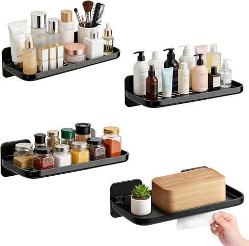 4 Pack Floating Shelves for Wall, Self Adhesive Small Shelf, No Drill Adhesive Wall Shelf, Floating Shelves Damage-Free Expand Walls Space for Living Room Kitchen Bathroom (White) in Saudi Arabia