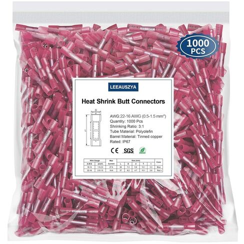1000 Pcs Heat Shrink Butt Connectors, 22-16 AWG Waterproof Electrical Insulated Crimp Wire Splice for Boats, Automotive, Marine, Home, Garage, Industrial Wiring in Saudi Arabia